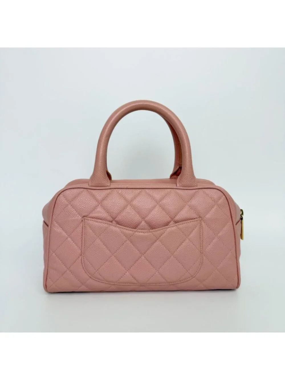 Chanel CC Logo Quilted Mini Boston Bag Caviar Leather Pink Gold Vintage